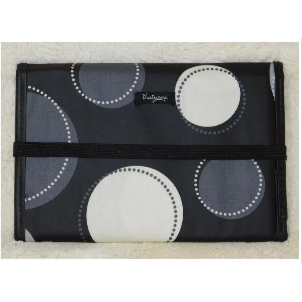 Thirty-One Black Happy Dot Tri-Fold and Go Organizer Notepad Holder